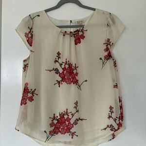 Lily White Sheer Blouse with Red Floral Pattern